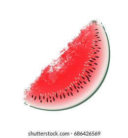 Vector image of a slice of watermelon with superimposed vintage texture isolated on white background