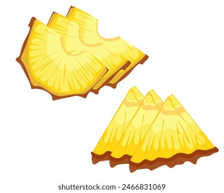 Vector image of sliced pineapple slices on isolated white background. Citrus slices fruit. Icon set Ripe and delicious product.
