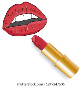 vector image of a slightly open mouth and bright red lipstick