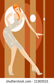 vector image of slim woman with red hairs
