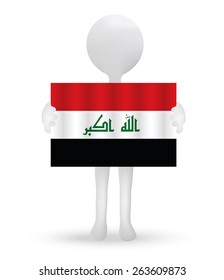 Vector Image -  small 3d man holding a flag of Republic of Iraq 