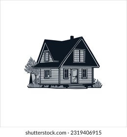 imagen vectorial de casa pequeña, fondo negro, blanco.