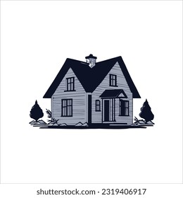 vector image of small house, black, white background.