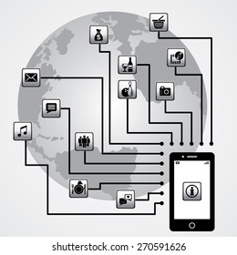 vector image of  smart phone and world communication