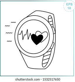 Vector image of a smart watch with a heart rate monitor. Watches to control your heart rate and exercise. Sports Icons