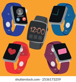 A vector image of a smart watch with picture options on the display.
