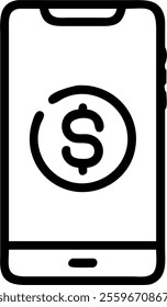 Vector image of a smartphone with a dollar sign representing mobile banking. concept as A modern vector illustration of a smartphone displaying a prominent dollar sign on the screen; designed with cri