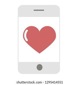 Vector image smartphone with heart icon on screen on white background