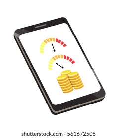 Vector image of a smartphone with indicators and coins