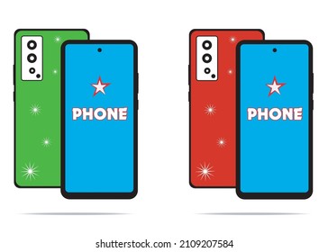 Vector image of a smartphone, or mobile phone in green and red color .