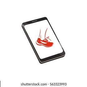 Vector image of a smartphone with a running shoe on the screen