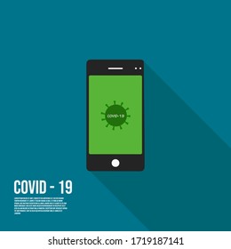Vector image of a smartphone showing the symbol for Covid-19 virus. Conceptual ideas for news about the pandemic.