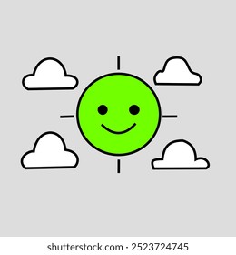 imagem vetorial de um ícone de sorriso e nuvens brancas em um fundo branco.