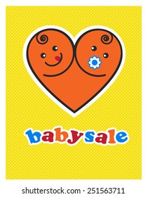 Vector image of smiling  baby boy and girl  arranged as heart