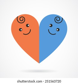 Vector image of smiling  baby boy and girl  arranged as heart