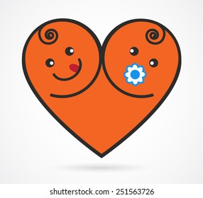 Vector image of smiling  baby boy and girl  arranged as heart