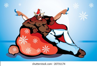 Vektorbild eines lächelnden Bullen. gute Verwendung für Weihnachtskarten und Plakate