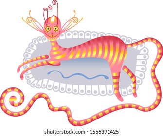 Vector image of a smiling cat lying on a pillow