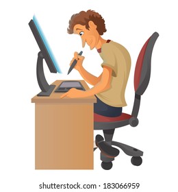 Vector image of smiling drawing happy artist