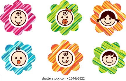 Vector image of smiling flowers with baby faces
