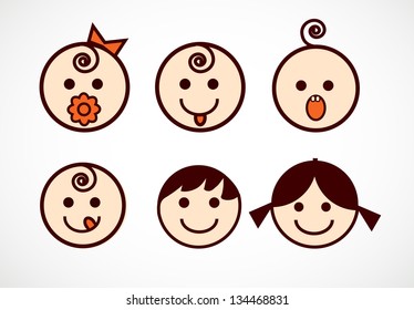 Vector image of smiling flowers with baby faces