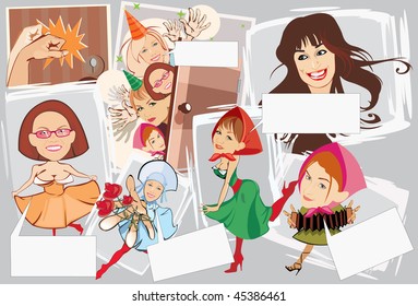 vector image of smiling girls with blank area for text. may be use for birthday cards and posters