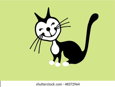 Vector image smiling gray cat with big eyes