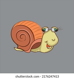 Vector image of a snail. Color image on a gray background. Drawn in the Adobe Illustrator program. The drawing is intended for printing.