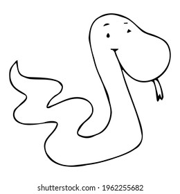 Vector image with a snake in doodle style. Snake for coloring.