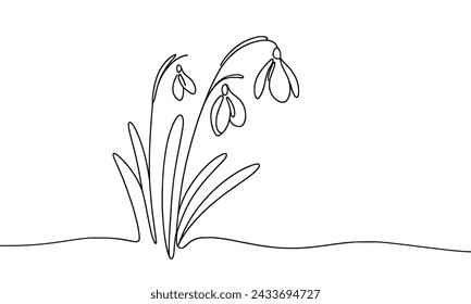 Vector image of snowdrops drawn with a single line.