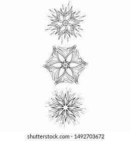 vector image of snowflakes, icon design, scope of application print, placement on sportswear, classic mandala tattoo