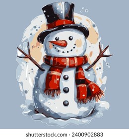 Vector image of a Snowman. New Year. Making a holiday card.