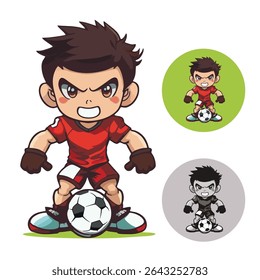 vector image of soccer player football team symbol cartoon. Boy in soccer uniform with ball