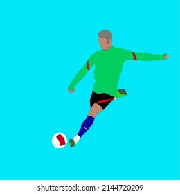 Vector image of soccer player kicking the ball towards the goal