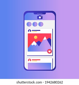 Vector image social network phone gallery photo illustration history