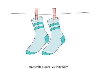 Vector image of socks on a rope. Isolated white background.