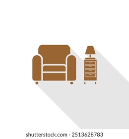 Imagem vetorial do sofá e da mesa com a lâmpada decorativa simples