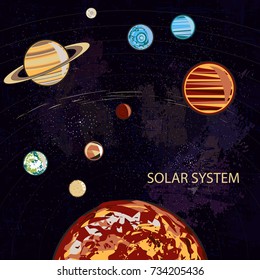 Vector image of the solar system. Abstract planets on a background of space. Can be used in website design, etc.
