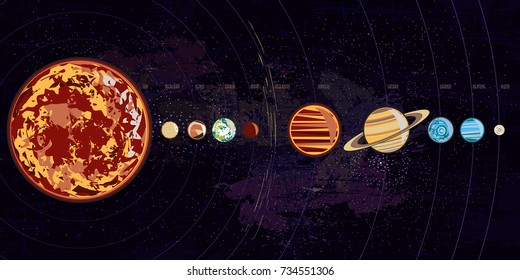 Vector image of the solar system. Abstract planets on a background of space. Can be used in website design, etc.