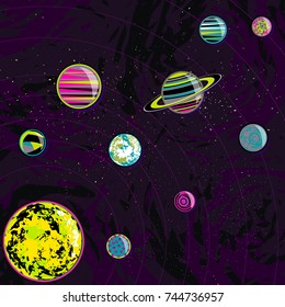 Vector image of the solar system. Abstract planets on a background of space. Can be used in website design, etc.
