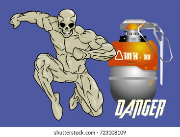 Vector image of a soldier and a grenade.