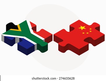 Vector Image - South Africa and China Flags in puzzle isolated on white background


