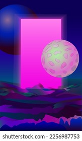 Vector image, space landscape in neon colors