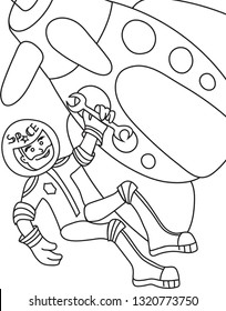 vector image of a space traveler, an astronaut with a rocket, a spaceship for children's creativity, books for coloring