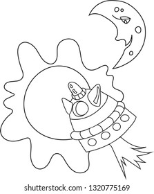 vector image of spaceships, rockets and planets for children's creativity, books for coloring