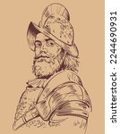 
Vector image Spanish conquistador with brown vintage background 