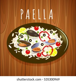 Vector image. Spanish seafood paella