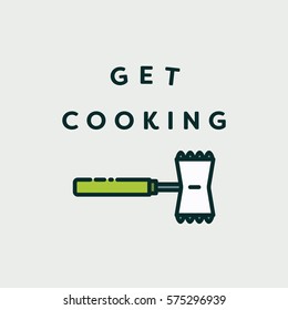 Vector image of spatula with text get cooking against white background