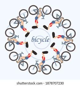 Vector image of speaker, girls on bicycles in a circle isolated on a light background