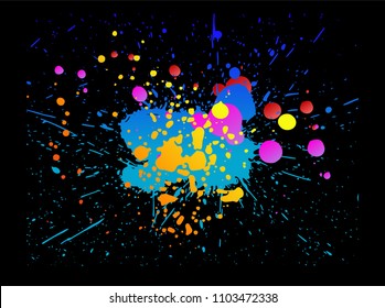 Vector image. Splashes of paints on a black background